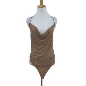 COPY - Abercrombie & Fitch Soft A&F Drapey Cowl Neck Thong Bodysuit Taupe NEW W…